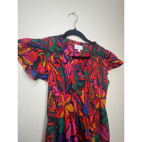 Sugarlips Floral Smocked Maxi Dress Multi Color Flutter Sleeve Cotton Size XS - Picture 3 of 8